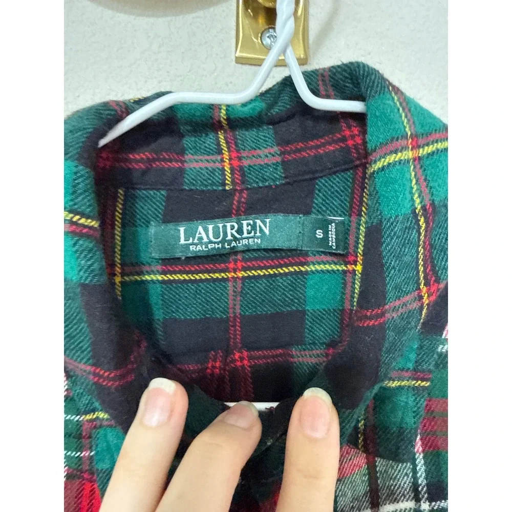 Lauren Ralph Lauren Sleep Shirt Women's S Mixed Plaid Flannel Colorblock Pajama